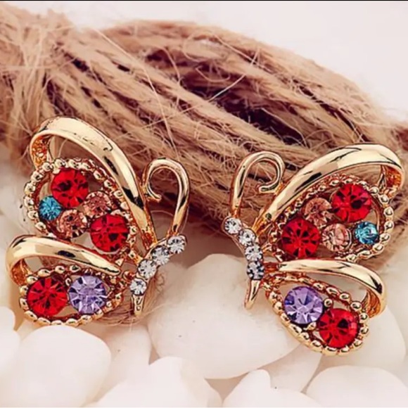 NEW Gold 18k plated Butterfly Sapphire Earrings